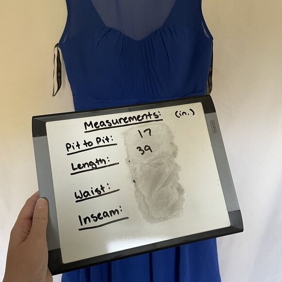 Bill Levkoff size 10 Elegant Blue Sleeveless Chiffon Dress With Ruched Bodice - Picture 5 of 10